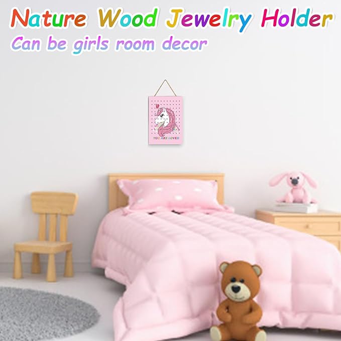 Hanging Jewelry Holder Organizer,Nursery Decor Earring holder Jewelry Hanger Wall Mounted Hanging Jewelry Organizer for Stud Earrings,Necklaces,Bracelets,Rings - Unicorn Gifts for Girls (Pink Unicorn)