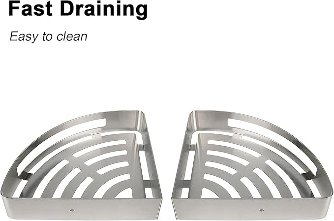 NearMoon Bathroom Shower Caddy 2 Pack, No Drill 304 Stainless Steel Shower Organizer with 2 Hooks (Corner Shelf, Brushed Nickel)
