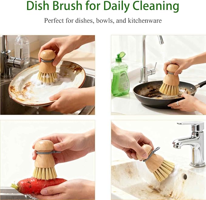 Dish Brush (2pcs/Set) for Everyday Use, Dish Scrub Brush, Wooden Dish Brush, Dish Brush with Handle for Kitchen Brush, with Hanging Loop Design for Quick Drying and Clutter-Free Counters.