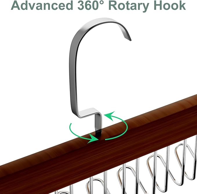 4 Pack Belt Hanger for Closet, Wooden Tie Rack Hangers for Men with 8 Hooks, Space Saving Tie Holder Organizer,Closet Storage for Ties,Belts,Bras,Scarves,Tank Tops