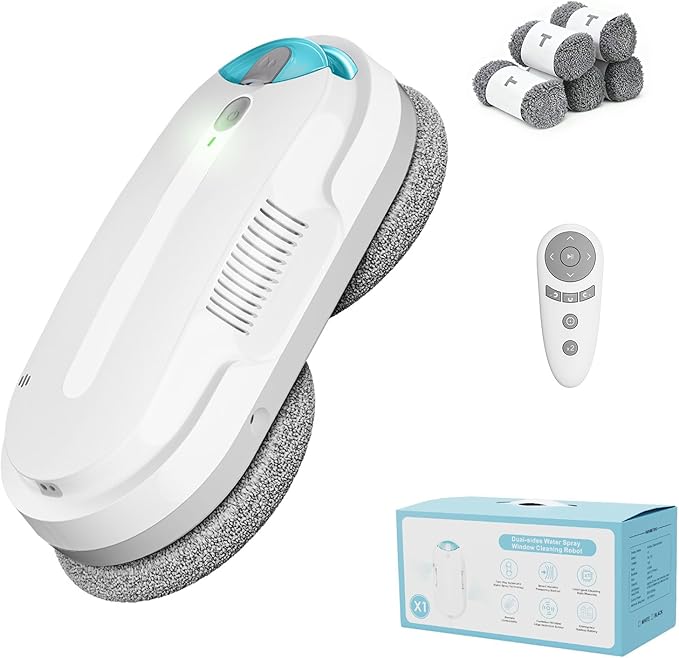 Smart Window Cleaning Robot with bidirectional ultrasonic Spray & 85ml Tank - Automatic Edge Detection, 2400-3200pa Strong Suction, Anti-Drop Protection for Effortless Cleaning