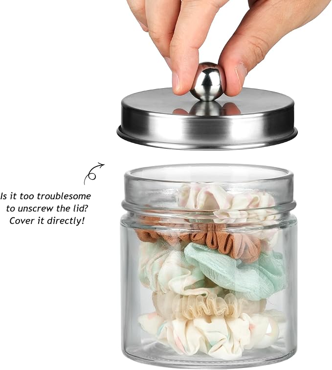 SheeChung Bathroom Organizers and Storage - 3Pack Qtip Holders Bathroom Canister Apothecary Jars for Cotton Swabs, Rounds, Balls, Qtips,Makeup Sponges, Flossers,Bath Salts - Brushed Nickel