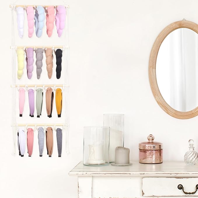 Headband Holder Organizer for Girl,Macrame Hanging Hairband Storage for Women,Boho Hair Hoop Display Hair Accessories Organizer Bedroom College Dorm Decor