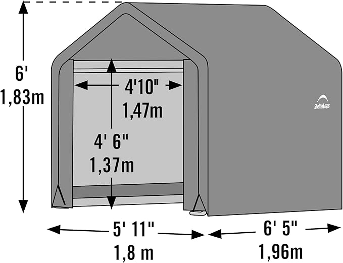 ShelterLogic 6' x 6' Shed-in-a-Box All Season Steel Metal Peak Roof Outdoor Storage Shed with Waterproof Cover and Heavy Duty Reusable Auger Anchors, Grey