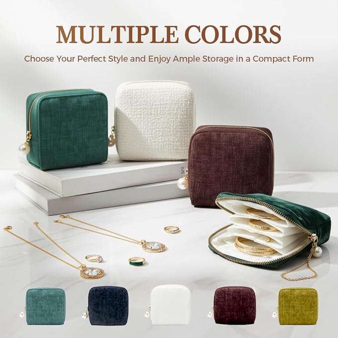 Travel Jewelry Case, Small Velvet Jewelry Pouch Bag with Zipper, Mini Portable Organizer for Earrings Rings Necklaces, Anti-Scratch Portable Storage Bag (Peacock Green)