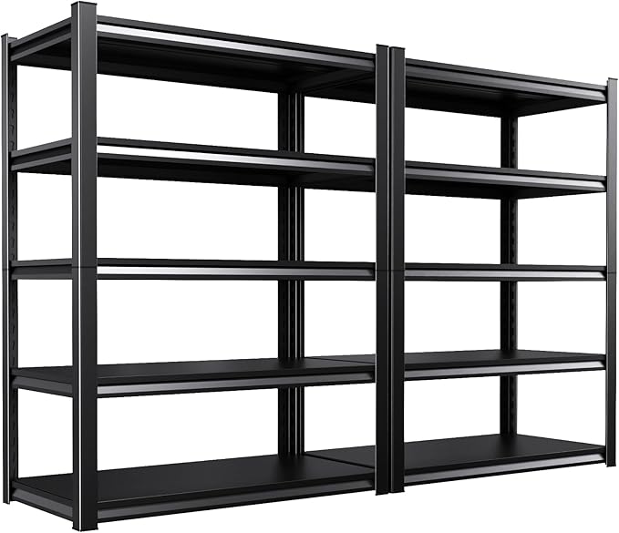 Set of 2 Garage Shelving-2050 lbs 5 Tier Storage Shelves,Adjustable Heavy Duty Metal Shelving Unit and Storage Large Rack,Utility Steel Shelf for Warehouse Industrial Pantry Basement 71"x46"x20"