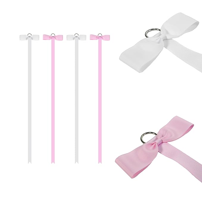 4-Pack Bow Holder & Hair Clips Organizer, Wall Hanging Storage for Alligator Clips & Barrettes, Hair Accessories Organizer for Women Girls Bedroom College Dorm Decor (White & Pink)