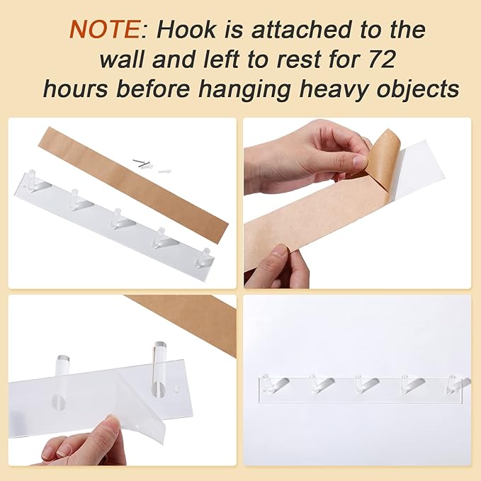 Chunful 4 Pcs Acrylic Wall Mounted Necklaces Organizer with 6 Hooks Clear Adhesive Jewelry Wall Mount Hanging Hooks for Necklaces Bracelets Rings Chains