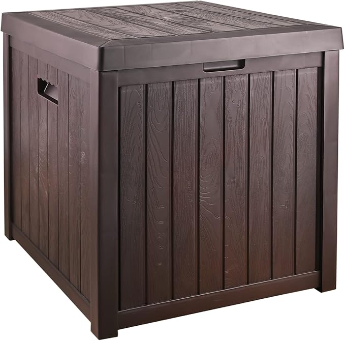 EHHLY Deck Box, 51 Gallon Front Porch Package Bin Delivery Box for Outside, Small Patio Outdoor Storage Boxes Waterproof, UV Resistant Plastic Resin Pool Storage Bins with lids, Brown