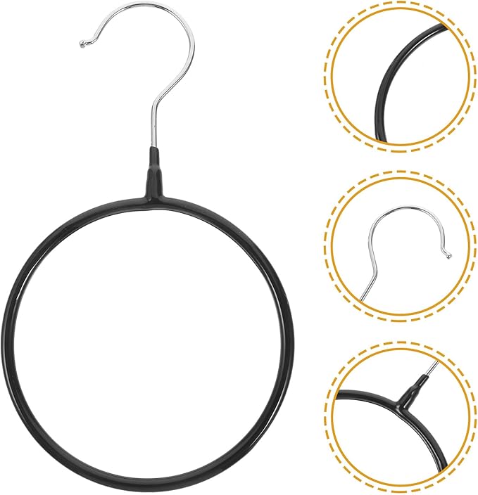 Uonlytech 10pcs Large Non-Slip Stainless Steel Ring Hangers Belt Organizer Scarf Holder Closet Clothing Rack for Tie Storage Black Coated Multi-Functional Accessories Organizer