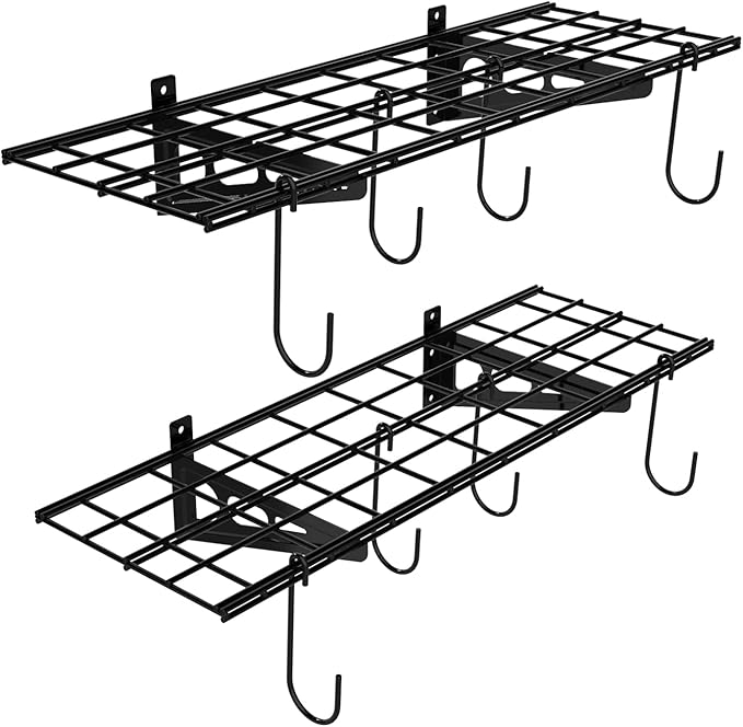 FLEXIMOUNTS Garage Wall Shelving, 2-Pack 1x3 ft, Includes 8 Bike Hooks, Wall Shelf Garage Organization System w/Bike Hangers, Storage Rack, Floating Shelves, 300 lbs Weight Capacity, Classic Series