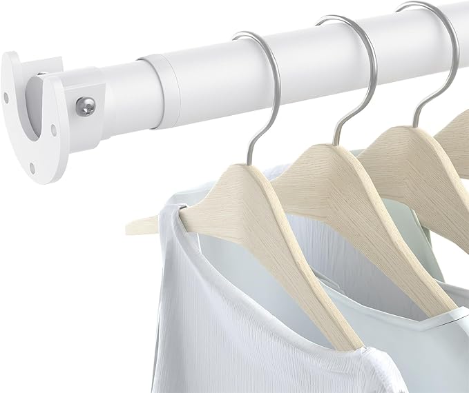 Closet Rods for Hanging Clothes, 17 to 39 Inch Heavy Duty Stepless Adjustable Closet Hanging Rod, 1.3 Inch Diameter Metal Closet Rod for Wardrobes Laundry Bedroom RV, White