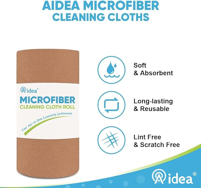 AIDEA Microfiber Cleaning Cloth Roll, 55 Sheets Shop Towels Washable, Microfiber Towels for Cars, Shop Rags Reusable Paper Towel for Automotive, Workshop, House, Kitchen, Cleaning Supplies11×9" Coffee