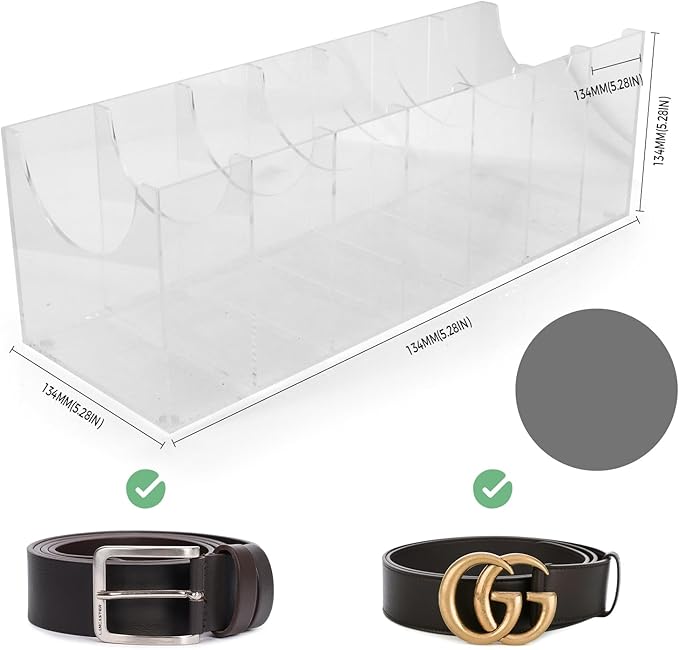 Belt Organizer, Acrylic Belt Storage Holder for The Closet, 7 Compartments Display Case for Tie and Bow Tie