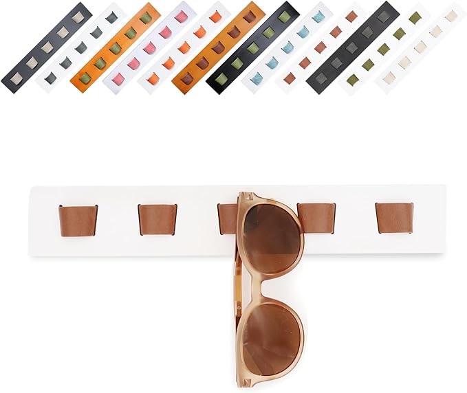 ACOCOFE Sunglass Organizer Wall Mount, Wood Eyeglass Storage Holder, Glasses Rack for Multiple Eyewear Display Men Women (White-brown)