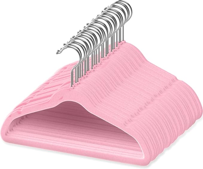 50 Premium Baby Velvet Hangers - 11.8 Inches Non-Slip & Ultra-Slim Baby Hangers for Space-Saving & Children Clothes - 360 Swivel Hook, Strong & Durable Infant & Toddler Clothes Hanger - Pink