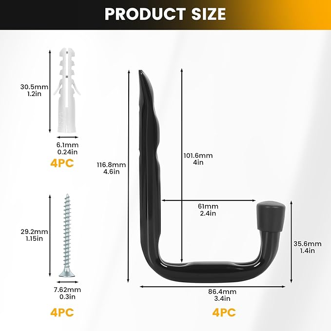 8-Pack Heavy Duty Garage Hook for Hanging 50 lbs, J Utility Hooks for Garage, Metal Wall Hooks Heavy Duty, Garage Hook for Hanging, Black | Heavy Duty, for Hanging, 50 lbs, for Garage, Heavy Duty