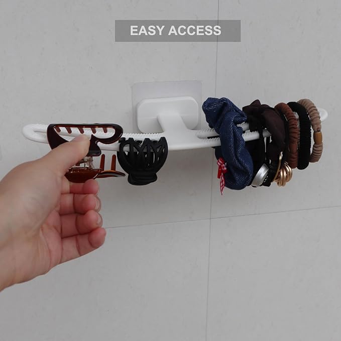 Wall Mounted Hair Accessory Organizer, White Plastic Headband Holder Stand, 27cm Scrunchie Storage Rack, Jewelry Bracelet Necklace Display Hook, Pack of 2