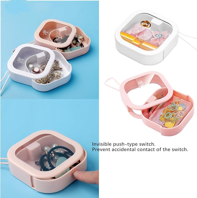 2PCS Hair Tie Organizer Boxes Holder for Bathroom Desktop, Stackable Portable Scrunchies Accessory Tie Bobby Pin Storage Container for Small Items Cotton Swab Jewelry Dispenser (Pink White)