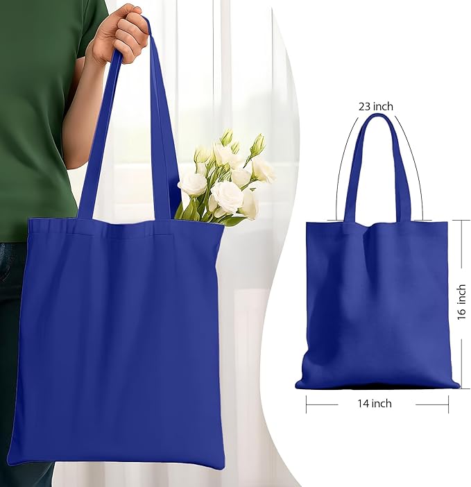 MOLOVA 1 Pack Available Premium Canvas Reusable Tote Gift Bags,Made of Natural Canvas with Handle,Work,DIY,Shopping(Navy Blue)