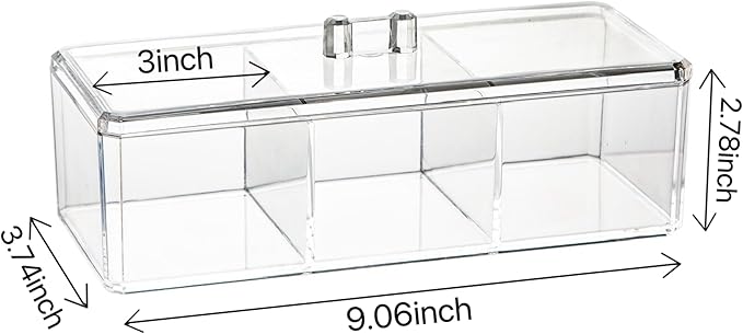 Hair Accessories Organizer for Girls, Acrylic Hair Tie Organizer for Headband, bows, Hair Clip, Cotton Swab Organization, Hair Clip Holder, 3 Compartments Hair Organizer Storage with Lid