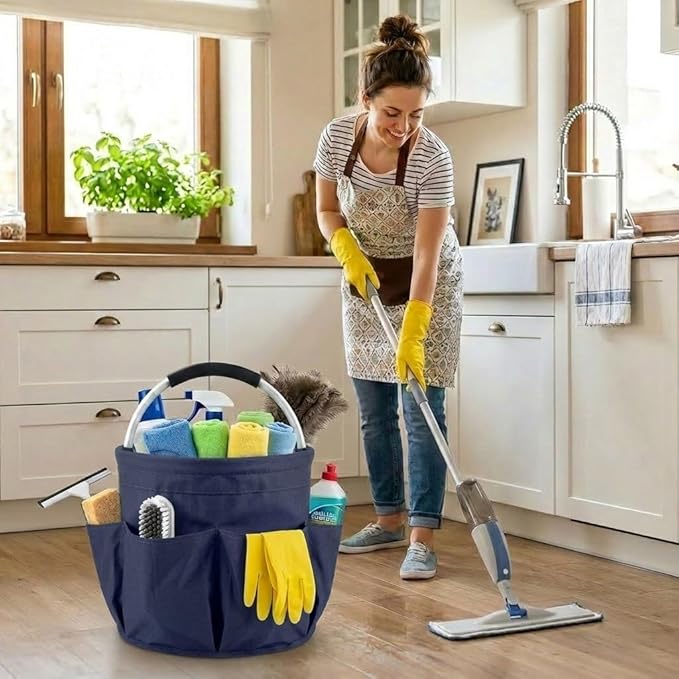 Multifunctional 17L Cleaning Caddy,Foldable 600D Organizer Bag with EVA Grip and 6 Pockets,Portable Storage Tote for Housekeeping,Car Detailing,Garden,Bathroom and Dorm (blue)
