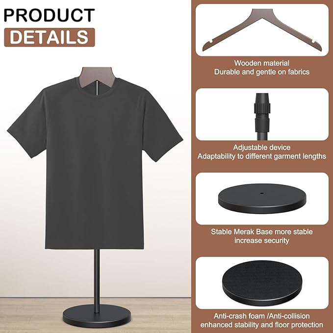2 Pack Shirt Display Stand, 18-34 Inch Height Adjustable Mannequin Torso for Vendors Shop, More Stable Dress Form Mannequin Stand Clothes Rack, T Shirt Display Holder Jacket Coat Hanger, Black