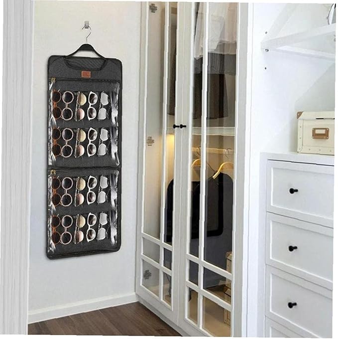 Hanging Jewelry Organizer Dual Zippered 43 Pockets 360°Rotating Double Sided Storage Pouch Wall Door Necklaces Sunglass Earrings Holders