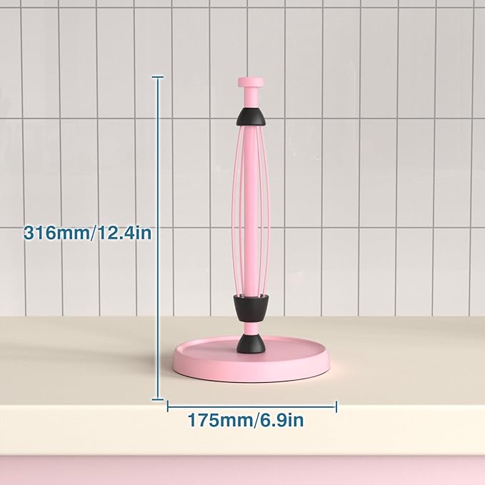 Pink Paper Towel Holder Countertop, Pink Kitchen Accessories Decor, Stainless Steel, Weighted Base, Paper Towel Roll Holder Stand with Ratchet Mechanism for Kitchen Bathroom Farmhouse Essentials