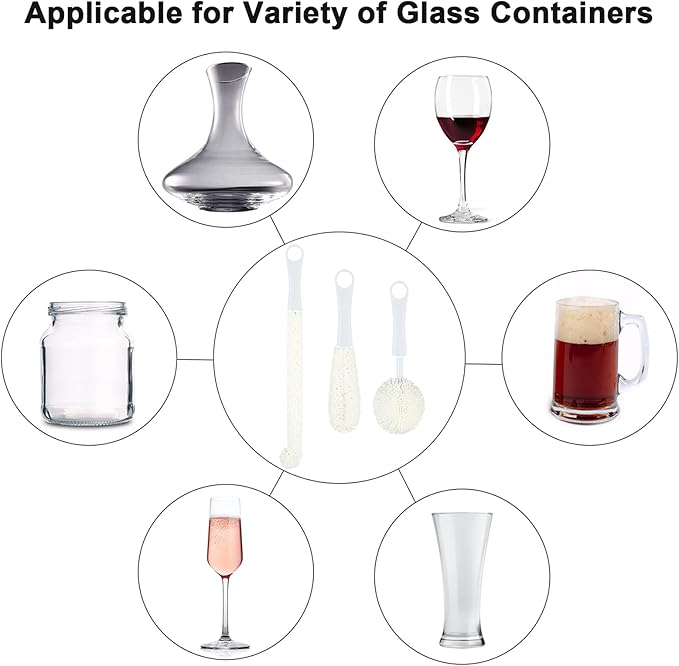 Boao 3 Pcs Wine Decanter Cleaning Brushes with Stainless Steel Cleaning Balls Wine Glass Flexible Bottle Scourers Brushes Cleaners Polishers for Decanter Glass Goblets Champagne Flutes Cups