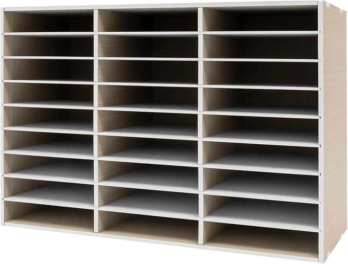LOYALHEARTDY Literature Organizer, 27 Compartments Paper Storage Cabinet Mail Organizer, 31.5 X 12 X 21.69 Inch Desktop File Sorter Mail Center Mailbox School Classroom Keepers for Home&Office, Wooden
