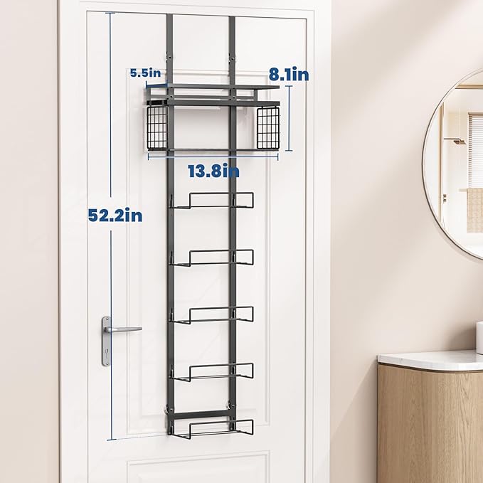 Towel Racks for Bathroom Over The Door Towel Racks Towel Storage Organizer with Metal Shelf Basket for Bathroom Rv Camper (7-Tier Black)
