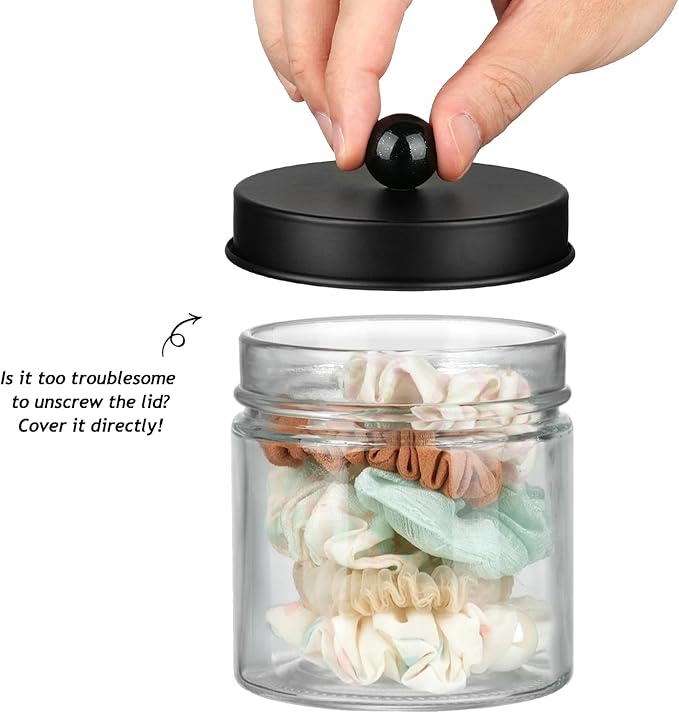SheeChung Bathroom Organizers and Storage - 3Pack Qtip Holders Bathroom Canister Apothecary Jars for Cotton Swabs, Rounds, Balls, Qtips,Makeup Sponges, Flossers,Bath Salts - Black