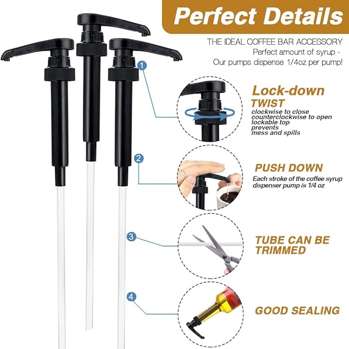 25 Packs Black Coffee Syrup Pump Dispenser, Compatible with 25.4 Oz/750ml Bottles, Great for Home & Coffee Bar Drinking Mixes, Tea, Beverage, Cocktails, Plus Spoons(5.23")
