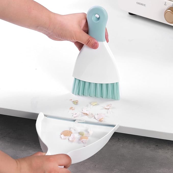 NACENA Mini Dustpan and Brush Set 2 Pack, Small Broom and Dustpan Set Dust Pan and Mini Hand Broom Dustpan and Broom Combo Compact for Home Table Keyboards Sofa Kitchen, Blue