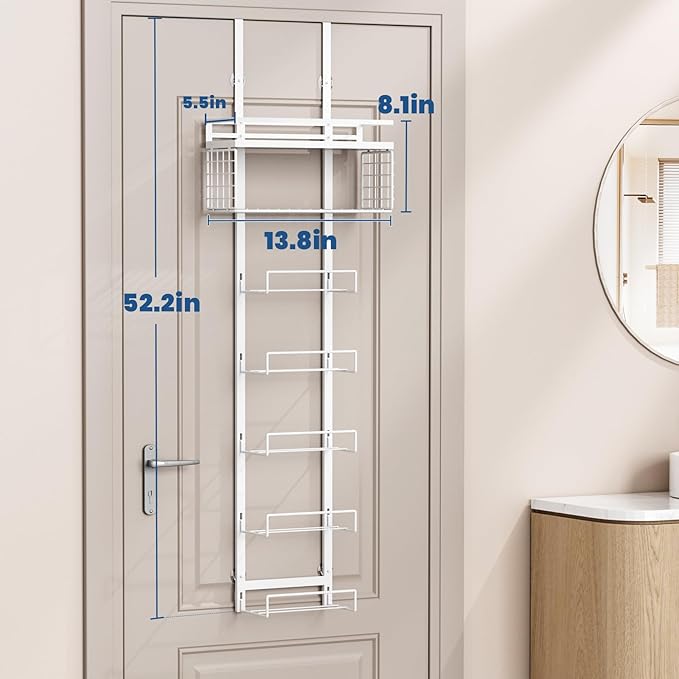 Towel Racks for Bathroom Over The Door Towel Racks Towel Storage Organizer with Metal Shelf Basket for Bathroom Rv Camper (7-Tier White)