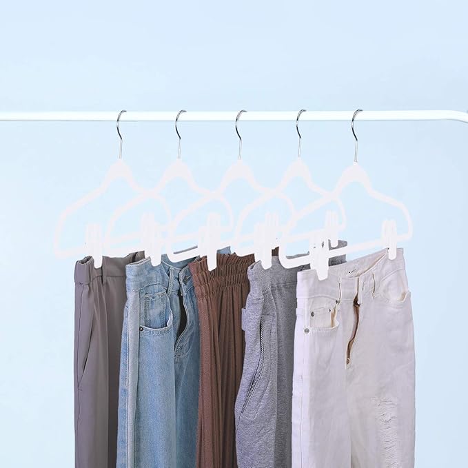 Trgowaul Velvet Hangers Clips, Pants Hangers Velvet Clips, Strong Finger Clips Perfect for Thin Velvet Hangers (20pc, White)