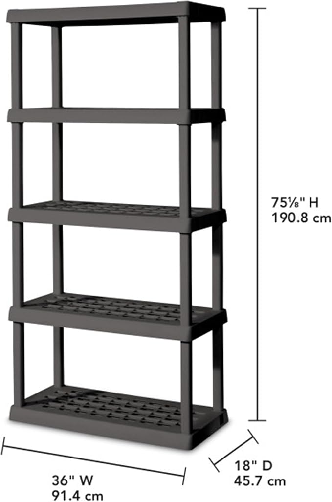 Sterilite 4-Pack 5 Shelf Unit, Heavy-Duty Shelving Storage Rack for Home and Garage, Gray - Multipurpose Plastic Organizer Shelves for Smart Organization