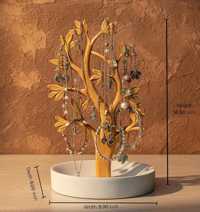 Decozen Jewelry Organizer Hanging Tree Stand - Necklace Holder Jewelry Organizer For Women with a Ring Dish Tray for Mothers Day Gifts, Valentines Day Gifts for Her, Gift for Mom, Home Decor