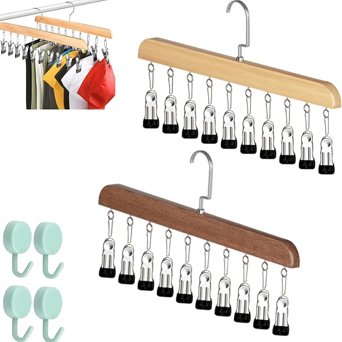 Closet Organizer with 10 Clips - Space Saving Hanging Closet Organizer, Legging Organizer for Closet Hanging, 360° Rotating Metal Clips with Silicone Lining for Hat Sock Clothes (2 Sets-C)