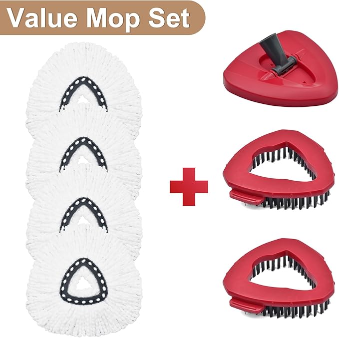 Mop Replace Head for O Cedar, 7 Pack Mop Heads Replacements for Ocedar, Spin Mop Head for Ocedar Easy Wring 1 Tank System, Include 4 Pack Spin Mop Refills & 2 Scrubber Mop Head & 1 Mop Base