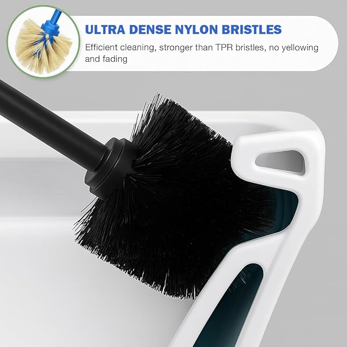 304 Stainless Steel Toilet Brush and Holder Set, Toilet Bowl Brush and Holder, Heavy Duty with Long Handle, Removable Inner Bowl and Splash Protection for Bathroom