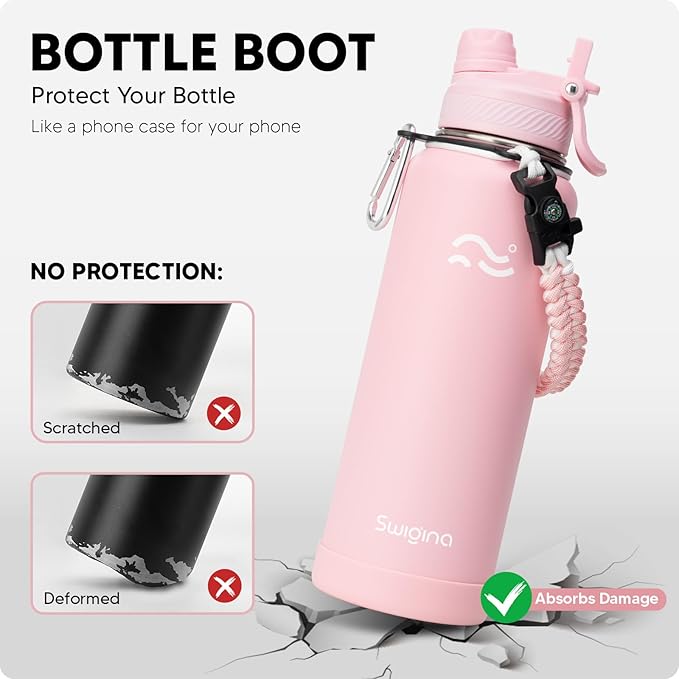 [2-IN-1 LID] Insulated Water Bottle with Silicone Boot (36hrs Cold/18hrs Hot) - DIY Stickers, Leakproof, BPA Free, 40 oz
