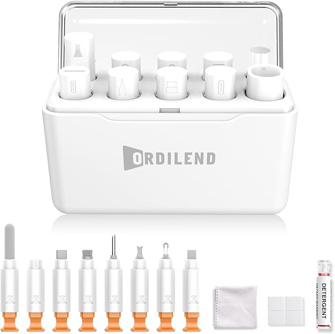 Ordilend for iPhone Cleaning Kit for Charging Port Cleaner, Multi-Tool iPhone Cleaner Repair Lightning Cable, Cell Phone Cleaning Kit for iPad, Connectors, Speaker, Airpod with Storage Case, White