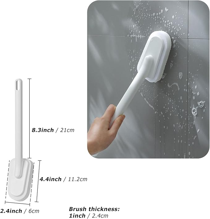 Extended Handle Sponge Scrubber with Integrated Scouring Pads: Ultimate Kitchen, Bathroom & Shower Cleaning Tool for Effortless Wash & Scrubbing (Long Handle Brush Sponge)