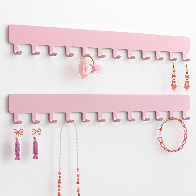 Necklace Holder Hanging Jewelry Organizer - Jewelry Organizer for Necklace, Self-Adhesive Necklace Organizer, Wall Jewelry Organizer,2 Pack, Pink, DFUS0030P2