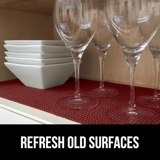 GORILLA GRIP powerGRIP Drawer Shelf and Cabinet Liner, Thick Strong Hold, Non-Adhesive Liners Protect Kitchen Cabinets and Cupboard, Bathroom Drawers, Easy Install, Breathable Mat, 17.5" x20', Red
