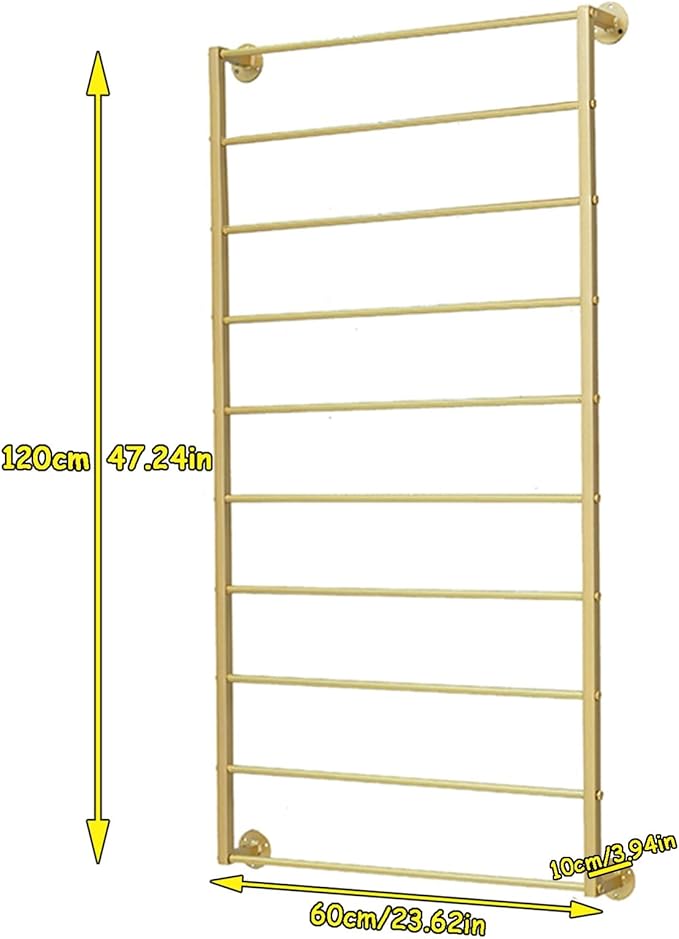 Wall Mounted Scarf Rack, Gold Silk Scarves Hijab Hanger Organizer Metal Racks Wrapping Tissue Paper Ribbon Holder Towels Storage Display for Flower Shop Retail Store (Gold, 10T-23.6×47.2IN)