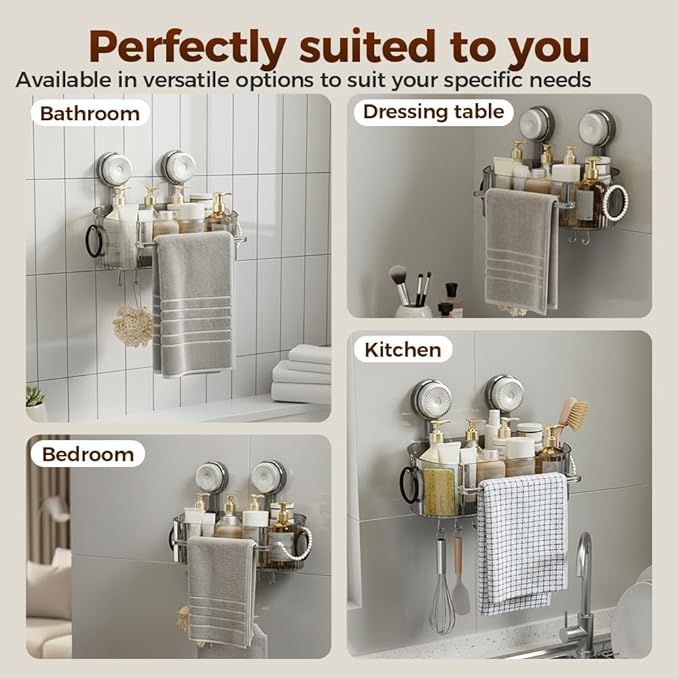 No-Drill Bathroom Suction Storage Box, 2026 Upgrade Removable Bathroom Hanging Suction Storage Box, Corrugated Suction Cup Storage Holder for Home, Bathroom Shower Caddy (Transparent)