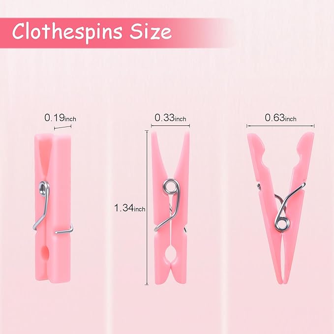 200PCS Pink Plastic Clothes Pins for Girl/Boy Baby Don't say Baby Shower Games, DIY Crafts, Photos 1.35 Inch Small Mini Pins, Tiny Clips for Laundry & Picture Displays Gender Reveal Party Decorations